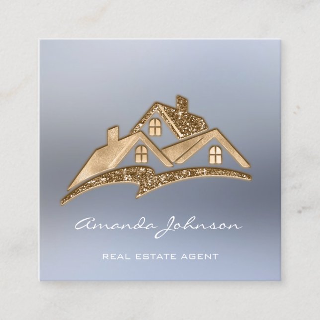 Custom Logo House Real Estate Agent Smoky Blue Square Business Card (Front)