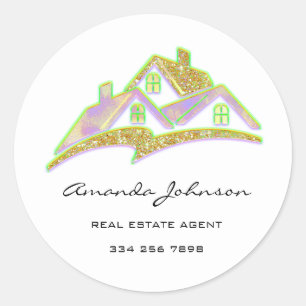 Custom Logo House Real Estate Agent Yellow Green Classic Round Sticker