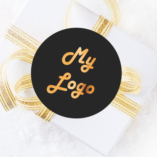 Custom logo image business black gold  classic round sticker (Creator Uploaded)