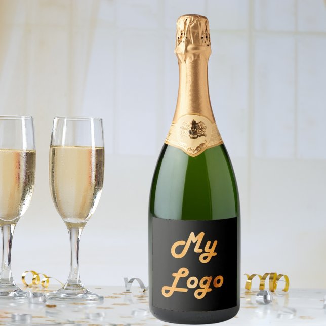 Custom logo image business black gold sparkling wine label (Creator Uploaded)
