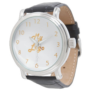 Custom logo image business white gold watch