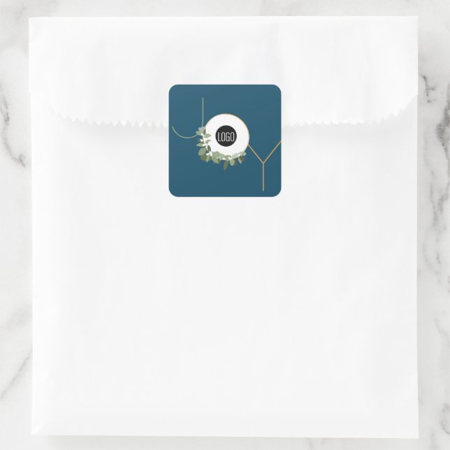 Custom logo Joy Blue Christmas Modern wreath  Square Sticker (Bag)