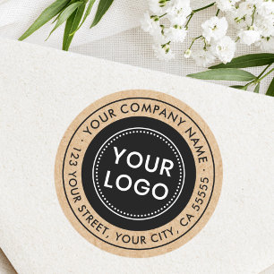 Custom logo Kraft look business return address Classic Round Sticker