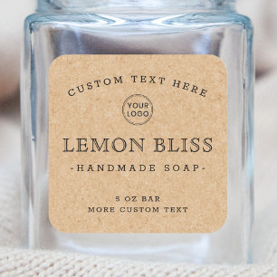 Custom logo Kraft look paper square product labels