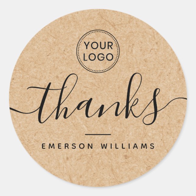 Custom logo Kraft paper look elegant thank you Classic Round Sticker (Front)