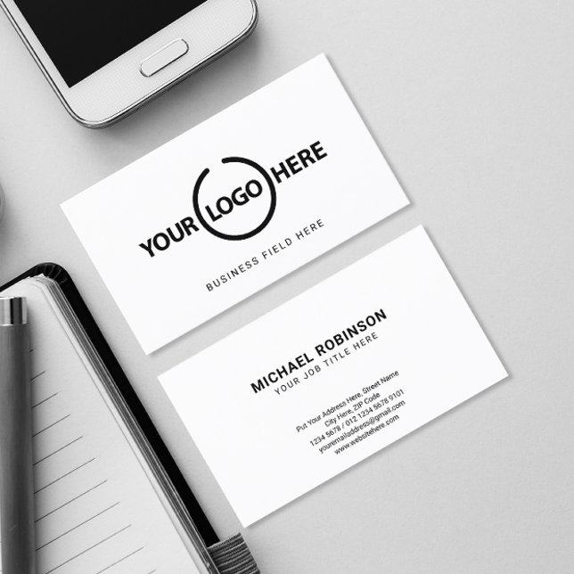 Custom Logo Lengthwise Minimalist On White Business Card (Creator Uploaded)