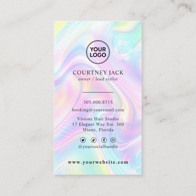  Custom Logo Luxury Holographic Pastel Rainbow Business Card (Back)