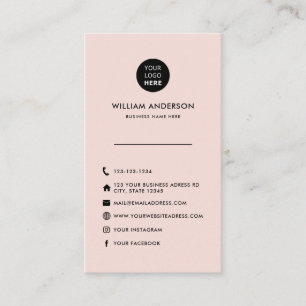 Custom Logo Minimal Blush Pink Social Media Business Card
