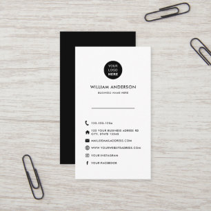 Custom Logo Minimal Social Media Icons Black White Business Card