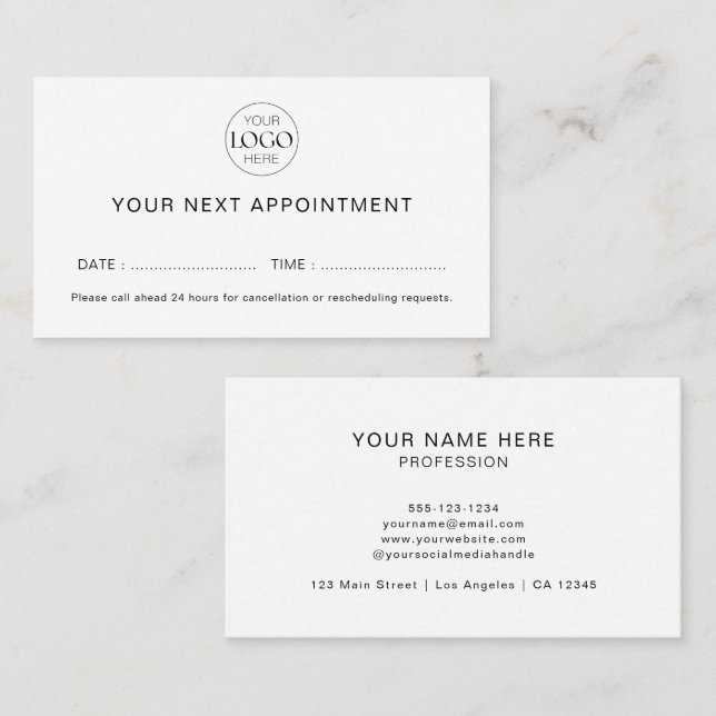 Custom Logo Minimalist Modern Business Customer  Appointment Card (Front/Back)