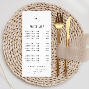 Custom Logo Minimalist Plain Services Price List Rack Card