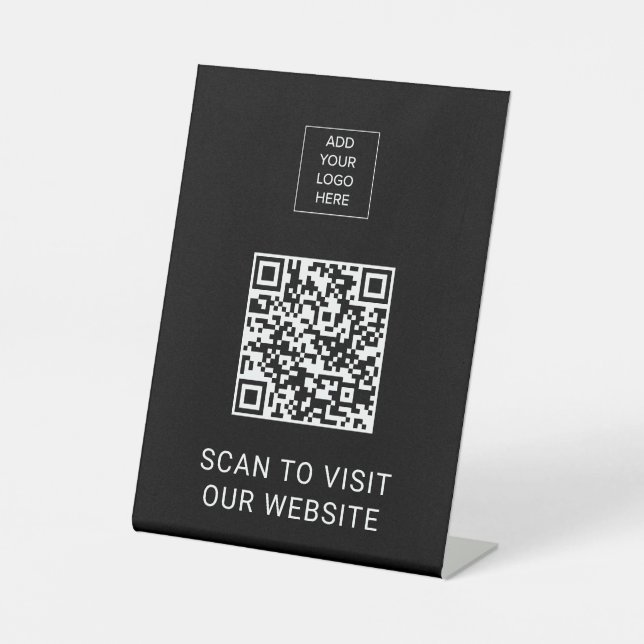 Custom Logo Minimalist QR Code Display Black Pedestal Sign (Front)