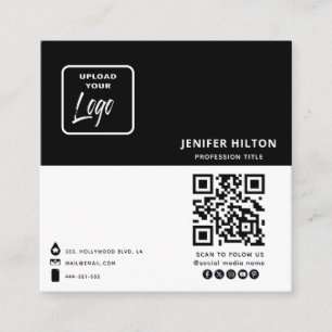 Custom logo minimalist social media icons QR code Square Business Card