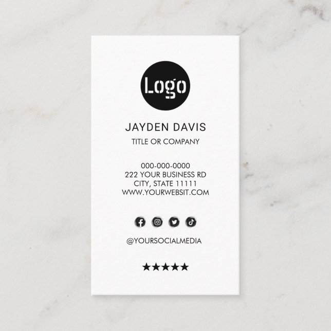 Custom logo minimalist white vertical business car business card (Front)