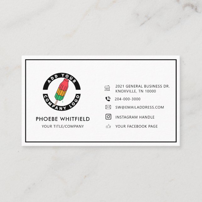 Custom Logo Minimalist with Social Media Icons Business Card (Front)