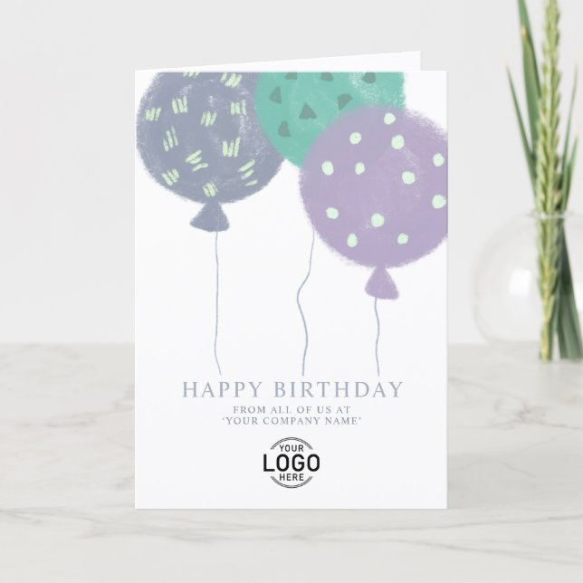 Custom Logo Modern Balloons Business Birthday Card (Front)