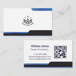 Custom Logo Modern Blue Corporate QR Code  Business Card