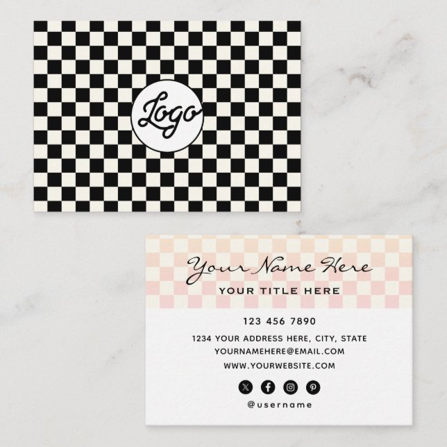 Custom Logo Modern Chequered Professional Business Card (Front/Back)
