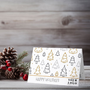 Custom Logo Modern Christmas Tree Doodle Art Holiday Card