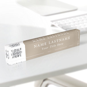 Custom Logo Modern Classy Beige Taupe White Title Nameplate