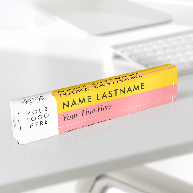 Custom Logo Modern Duo Colour Half Yellow Pink Nameplate (Creator Uploaded)