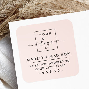Custom logo modern light blush pink return address square sticker