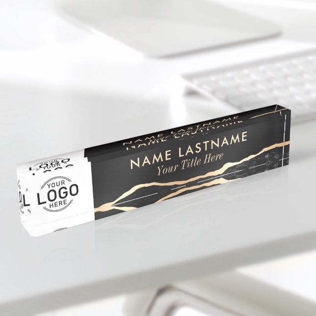 Custom Logo Modern Luxury Black Gold Agate Marble Nameplate (Creator Uploaded)