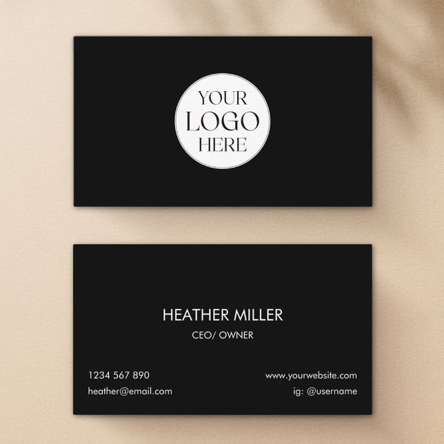 Custom Logo Modern Minimalist Black and White      Business Card (Front and Back)