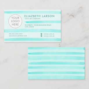 Custom Logo Modern Minimalist Blue Watercolor Business Card