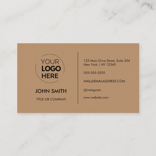 Custom logo modern minimalist Light Brown Business Card (Front)