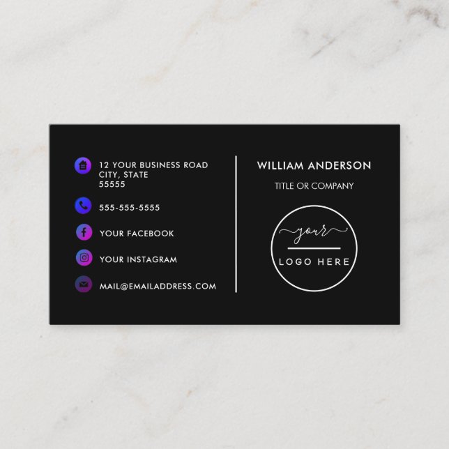 Custom logo modern minimalist social media icons b business card (Front)