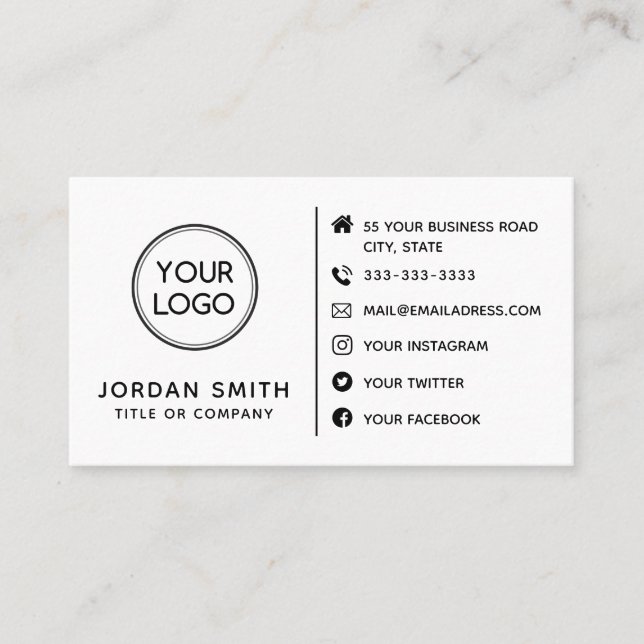 Custom Logo Modern Minimalist Social Media icons Business Card (Front)