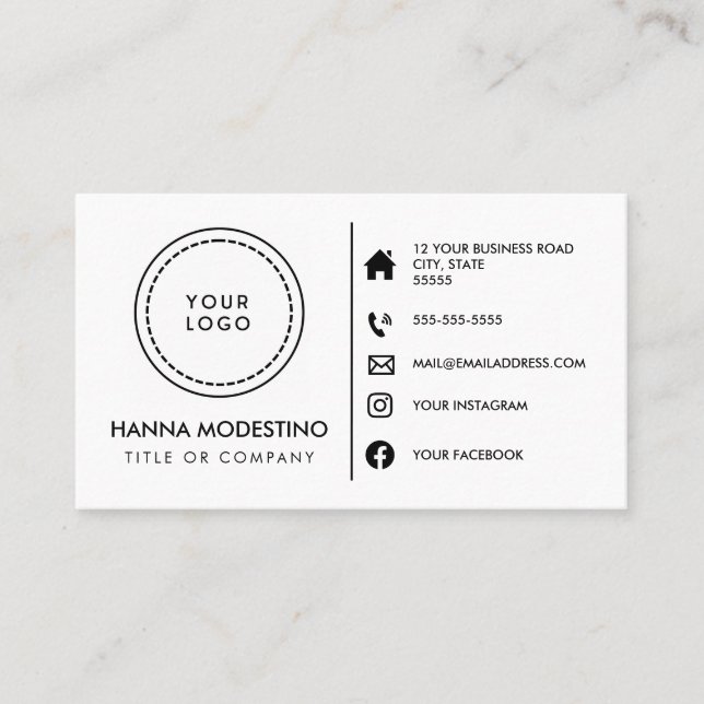 Custom logo modern minimalist social media icons business card (Front)