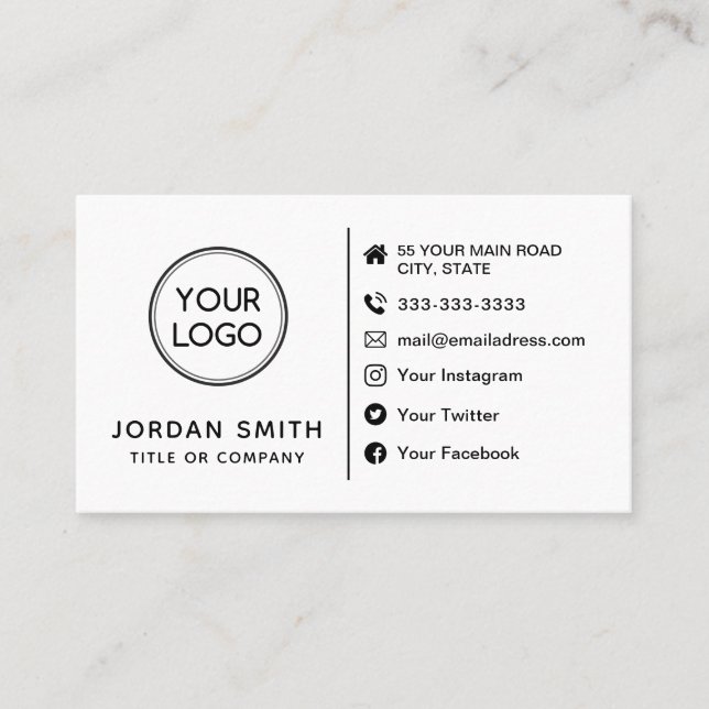 Custom Logo Modern Minimalist Social Media icons Business Card (Front)