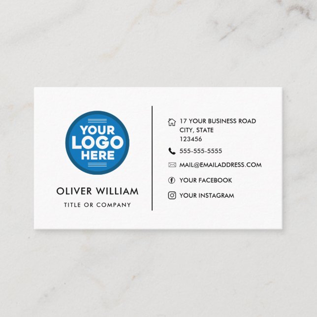 Custom logo modern minimalist social media icons business card (Front)
