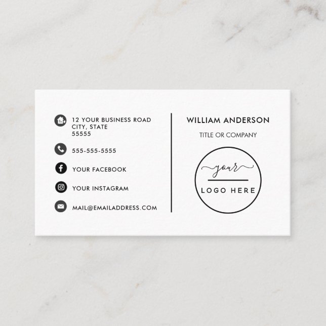 Custom logo modern minimalist social media icons business card (Front)