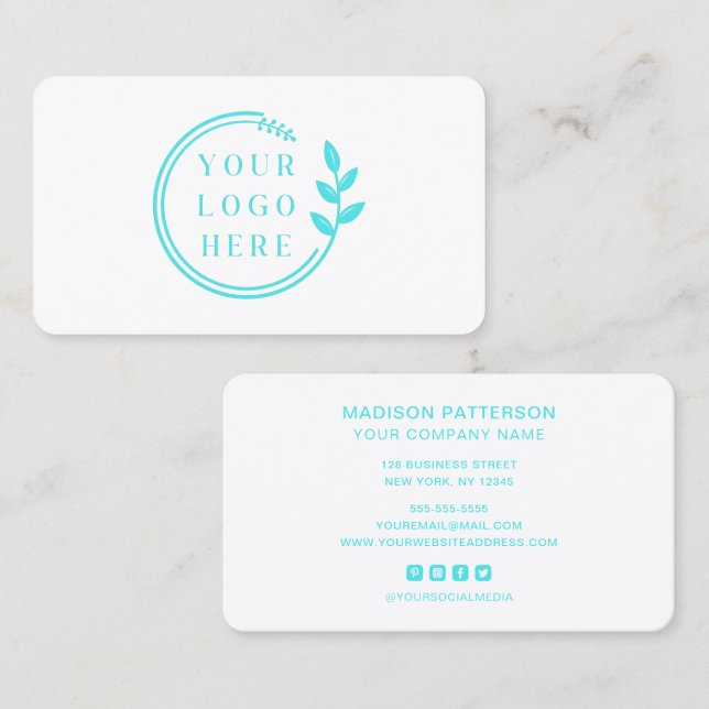 Custom Logo Modern Minimalist Social Media Icons Business Card (Front/Back)