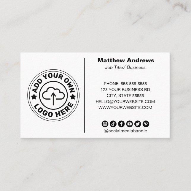 Custom Logo Modern Minimalist Social Media Simple Business Card (Front)