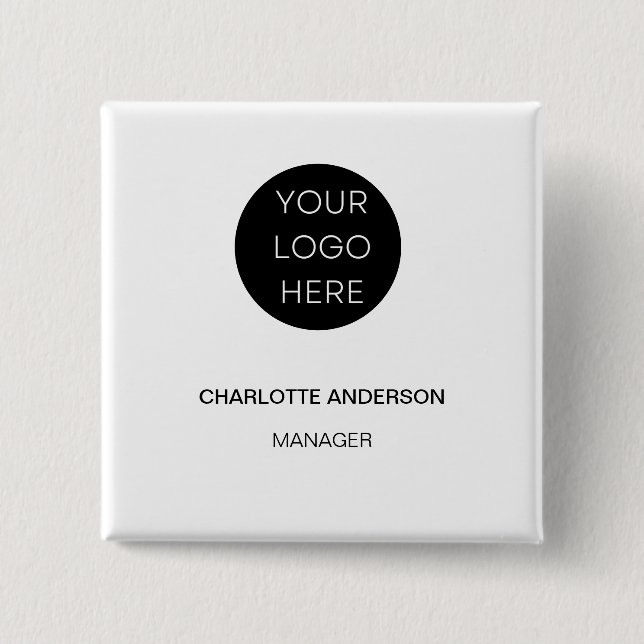 Custom Logo Modern Minimalist White 15 Cm Square Badge (Front)