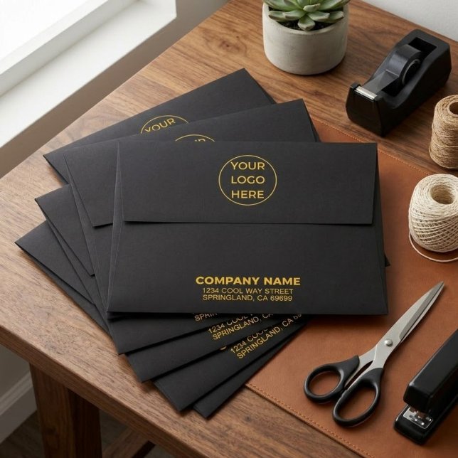 Custom Logo | Modern Professional Black Business Envelope (black business envelopes, custom logo mailing supplies, professional return address envelopes)