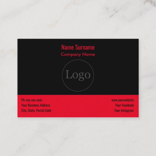Custom logo modern & Red Business Card (Front)