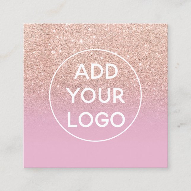 Custom logo modern rose gold glitter lilac ombre square business card (Front)