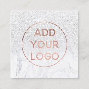 Custom logo modern rose gold glitter white marble square business card