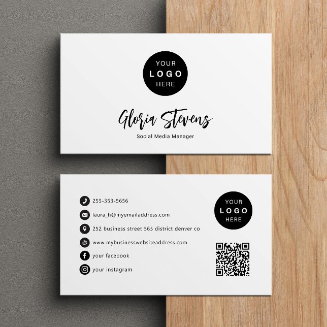 Custom logo modern script social media icons business card (Creator Uploaded)