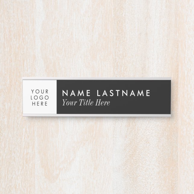Custom Logo Modern Simple Black White Name Title Door Sign (Front)