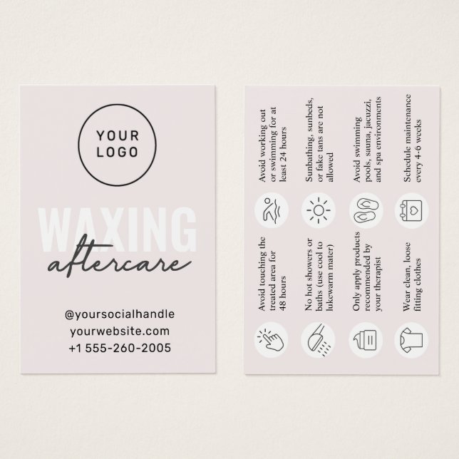 Custom Logo Modern Waxing Aftercare Card (Front & Back)