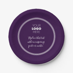 Custom Logo Modern White Purple Paper Plate