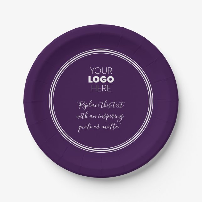 Custom Logo Modern White Purple Paper Plate (Front)