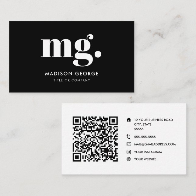 Custom logo monogram modern minimalist QR code Business Card (Front/Back)