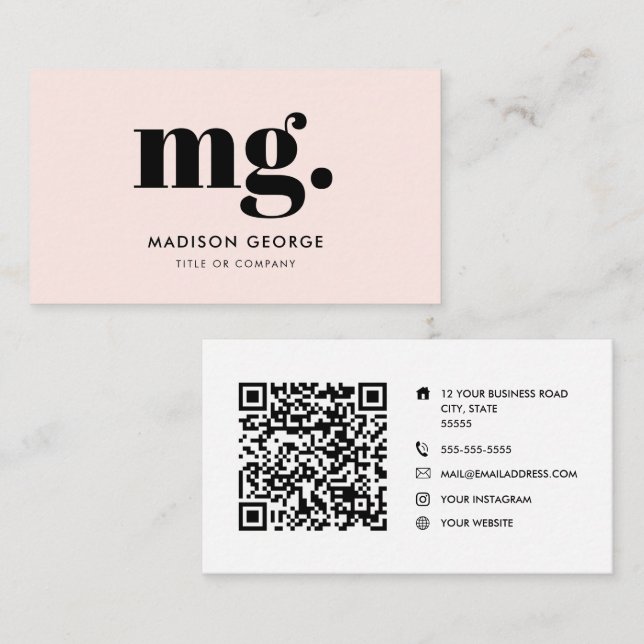 Custom logo monogram modern minimalist QR code Business Card (Front/Back)